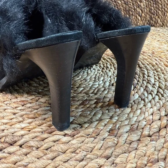 Coach Elegant Black Suede Mules Kristy 10 B Fur-Trimmed Women's Slip On Heels - Picture 2 of 10